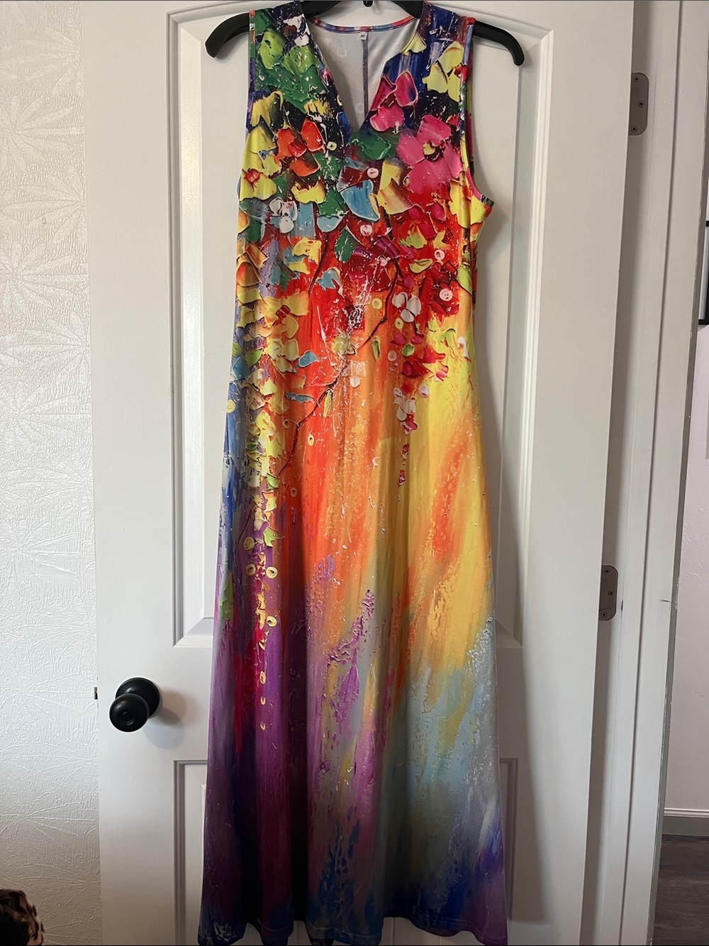 Sleeveless Rainbow Floral Maxi Dress - Bright Multicolor